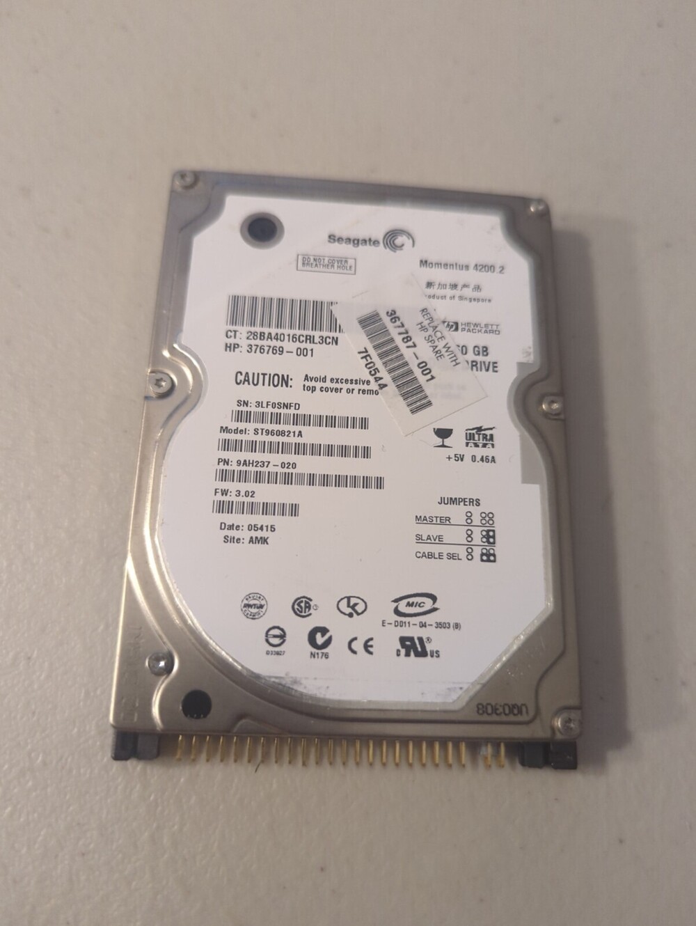 Seagate Momentus 60GB ST960821A 4200 RPM 2.5 Notebook Hard Drive 376769-001